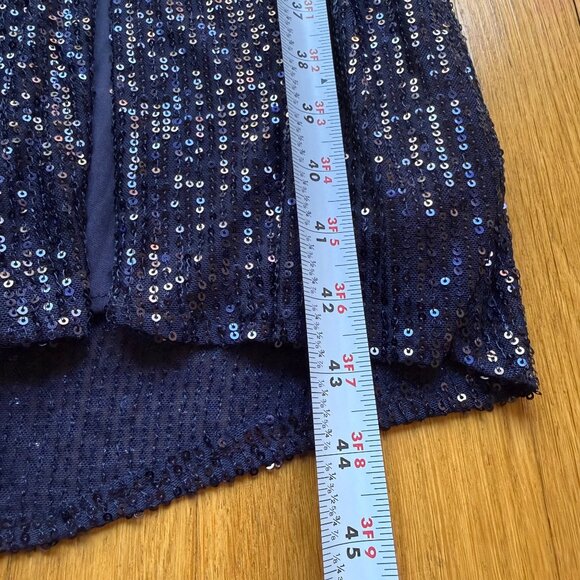 Ieena For Mac Duggal Size 16 Navy Sequin Long Sleeve Cocktail Faux Wrap Dress - Picture 14 of 16